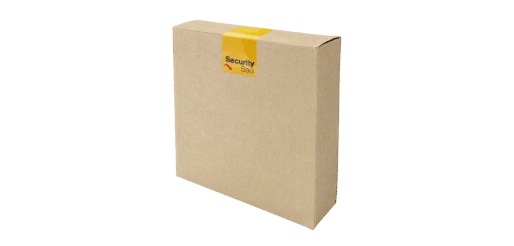 Securikett_SecuritySeals_Technology_DoubleVOID_BrokenGlas-Seal-Yellow_applied_on-box