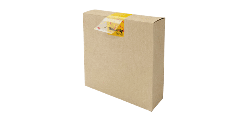 Securikett_SecuritySeals_Technology_DoubleVOID_BrokenGlas-Seal-Yellow_peeled_on-box