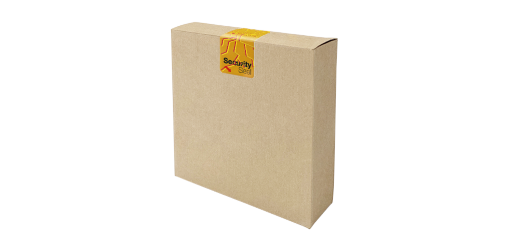 Securikett_SecuritySeals_Technology_DoubleVOID_BrokenGlas-Seal-Yellow_tampered_on-box-1