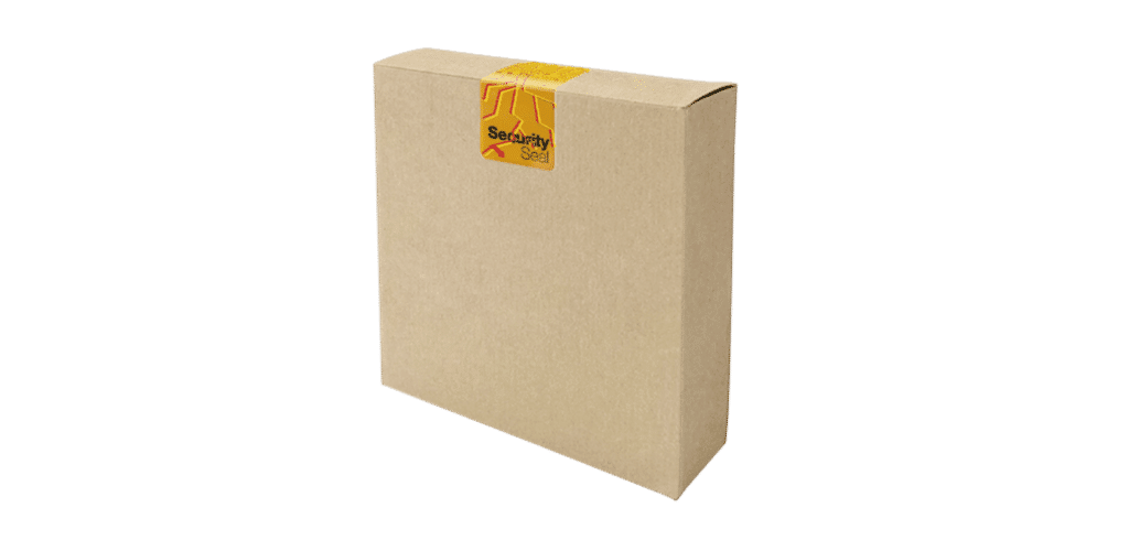 Securikett_SecuritySeals_Technology_DoubleVOID_BrokenGlas-Seal-Yellow_tampered_on-box-1