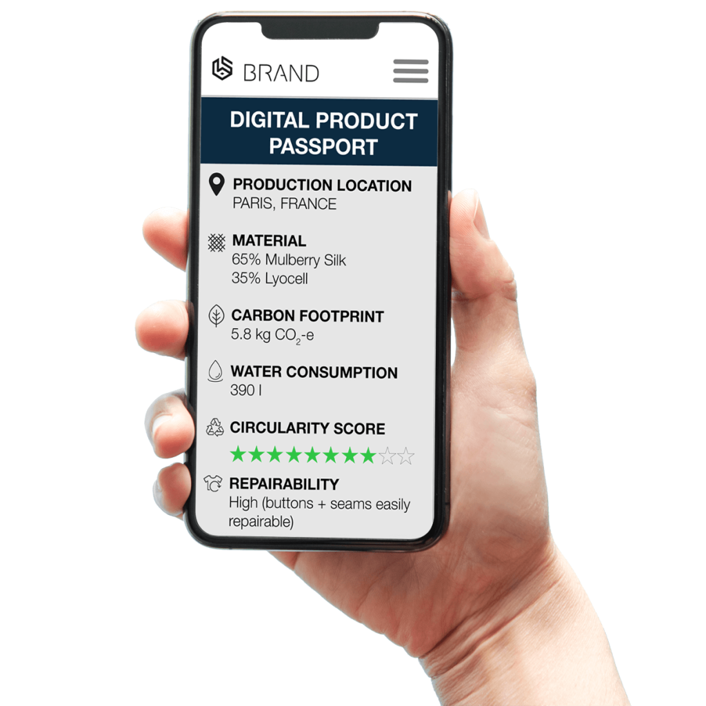 Hand with smartphone shows Digital Product Passport