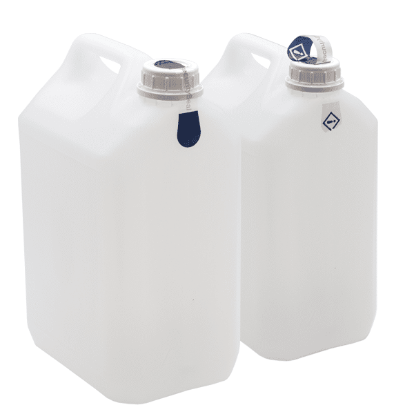 White Containers with Security CapSeals - applied and peeled