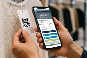 Person is scanning the DPP of a garment with a smartphone