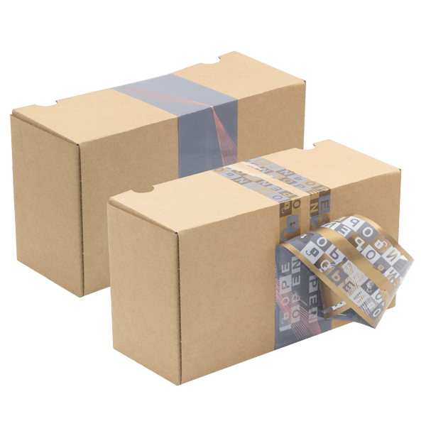 Golden Security Tape on Boxes; applied and peeled