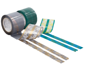 Rolls of Premium SecurityTapes with cold-foil embossing and distinct tripleVOID effect