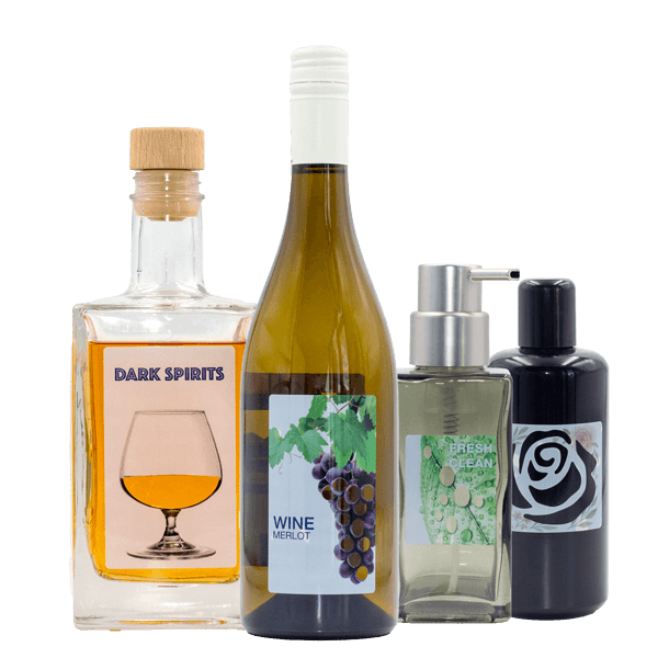 Multiple bottles with Labels with holes on them