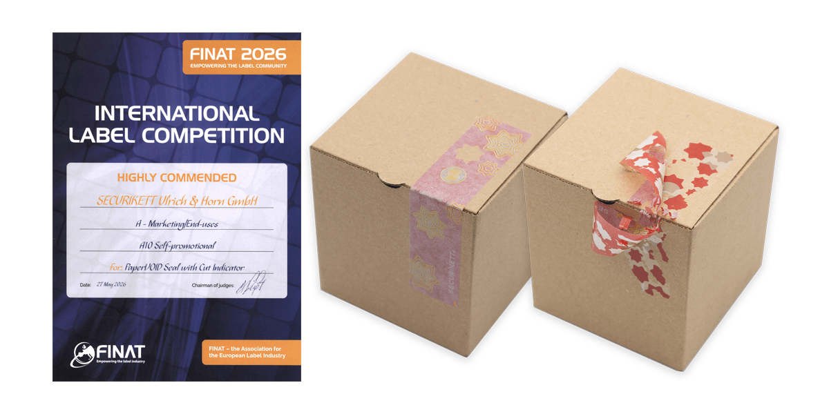 PaperVOID Label with Cut Indicator and Die-Cut Star wins FINAT certificate